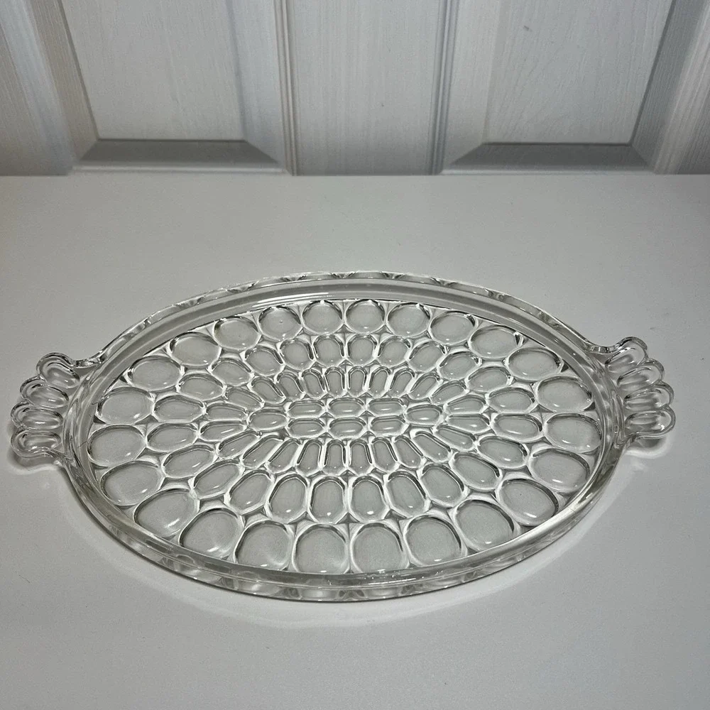 Jeanette Handled‎ Tray Pressed Glass In Thumbprint Pattern